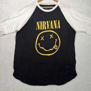 Nirvana Smiley face concert release Raglan long hem cotton T-shirt‎ NWOT Men XL